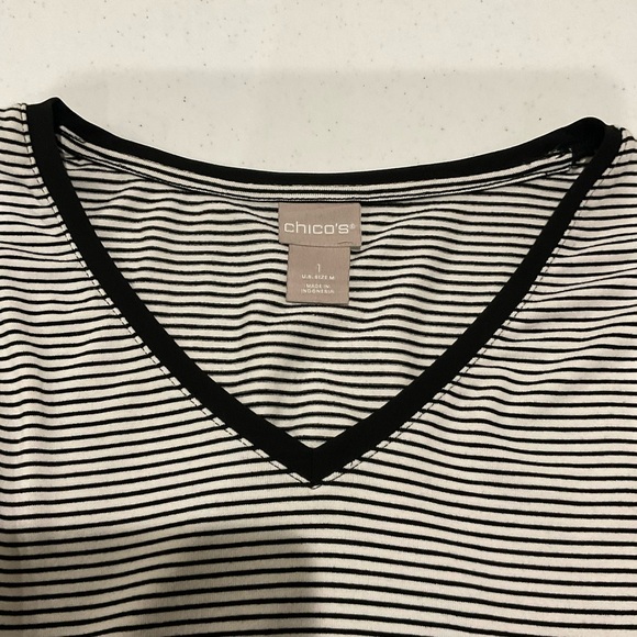 Chico's Long Sleeve Striped Tunic Black/White Sheer Trim Women’s Sz 8 Chico’s 1 - Picture 8 of 10